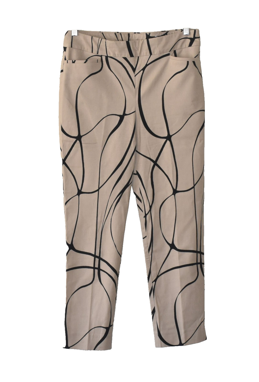 A0 NEW CHICOS Brigitte Golden Leaf Beige W/Black Abstract Line Pants Sz 1R US 8R